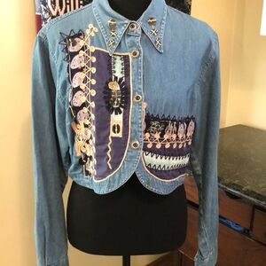 Styles & Co cropped denim jacket size 14 . Ptp 19” length 16